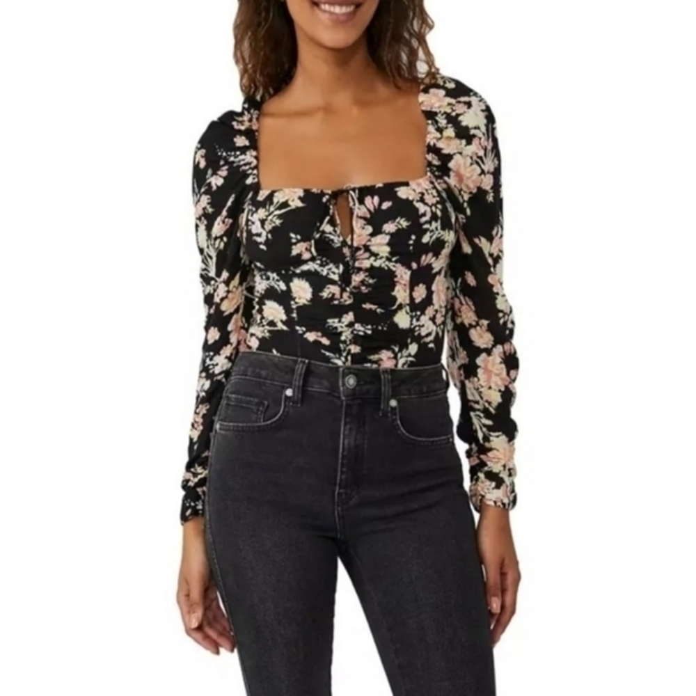 Free People Hilary Printed Top‎ Black Combo NWT